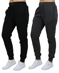 Galaxy By Harvic Women's Loose Fit Fleece Lined Jogger Sweatpants-2 Pack