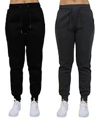 Galaxy By Harvic Women's Loose Fit Fleece Lined Jogger Sweatpants-2 Pack