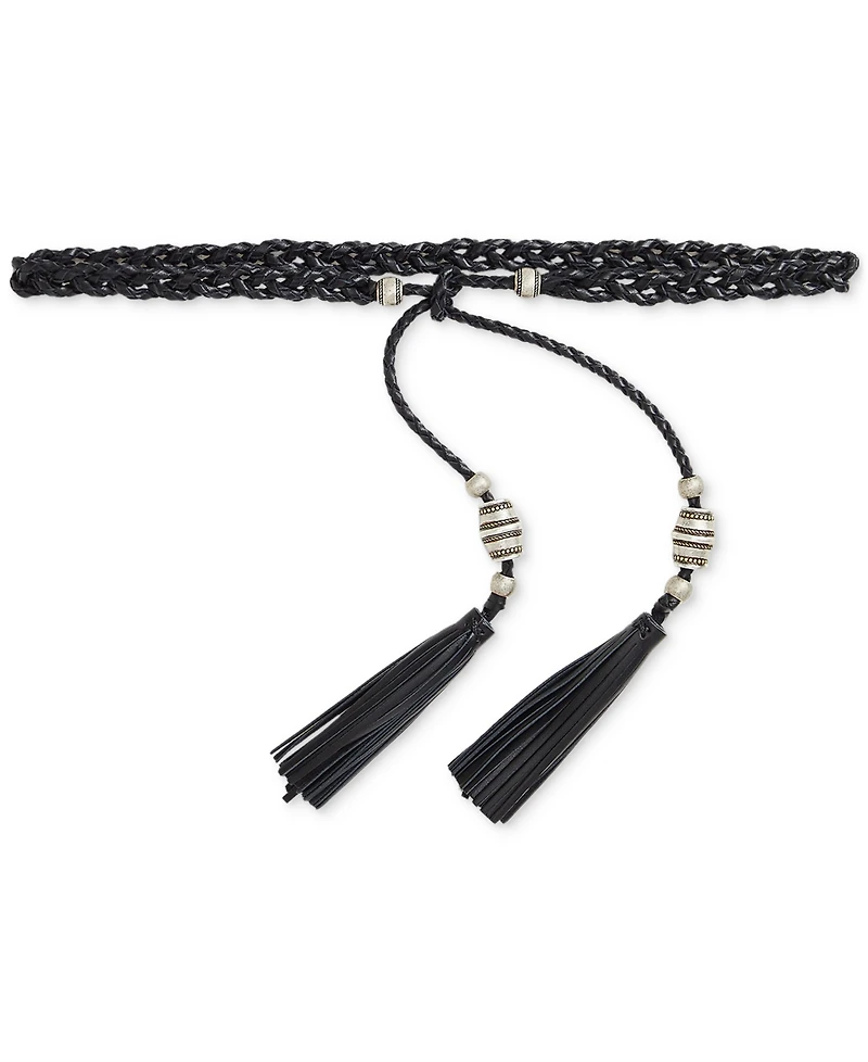 Lauren Ralph Braided Leather Tassel-Tie Belt