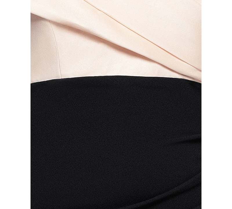 Betsy & Adam Plus Mixed-Material Off-The-Shoulder Gown