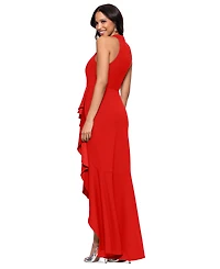 Betsy & Adam Petite Ruffled High-Low Sleeveless Gown