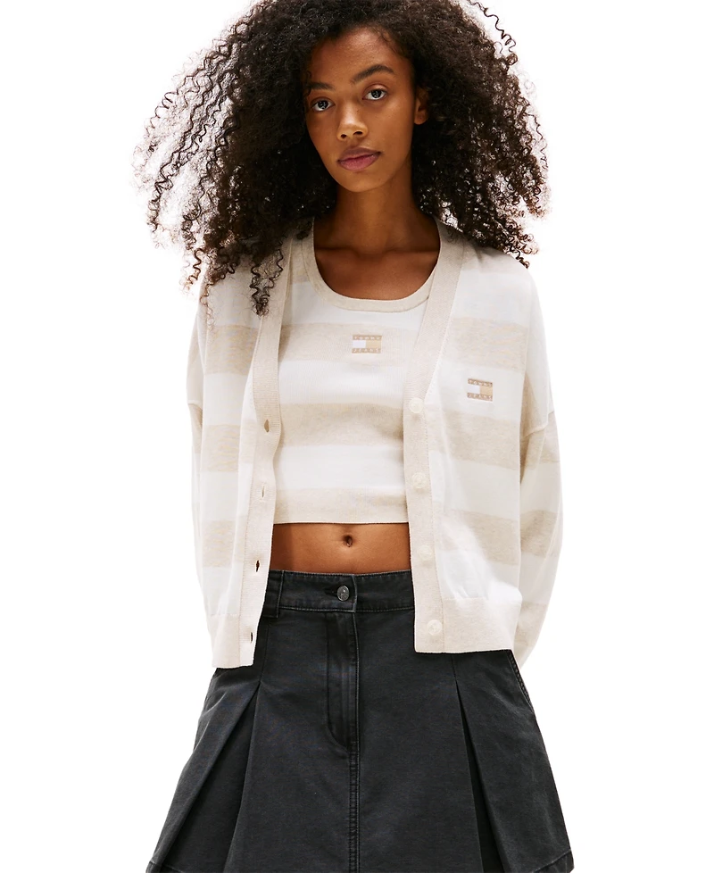 Tommy Jeans Women's Cotton Relaxed-Fit Striped Cardigan