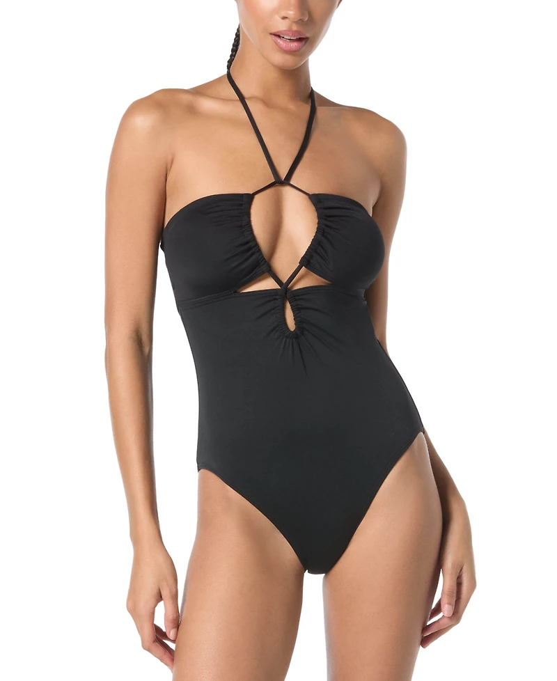 Michael Kors Women's Laced Keyhole Halter One-Piece Swimsuit
