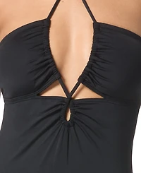 Michael Kors Women's Laced Keyhole Halter One-Piece Swimsuit