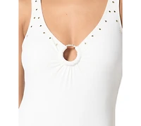 Michael Kors Women's Crepe Ring-Front Scoop-Neck One-Piece Swimsuit