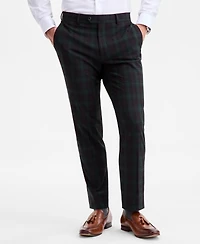 Bar Iii Men's Slim-Fit Green & Burgundy Plaid Suit Separate Pants, Macy's Exclusive