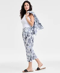 Charter Club Women's Cropped Pull-On 100% Linen Pants, Exclusively at Macy's