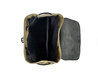 Aaron Leather Goods Waxed Canvas and Leather Flap Backpack with Buckle Closure, Drawstring Top, Laptop Sleeve, Rear Zipper Pocket, and Adjustable Stra