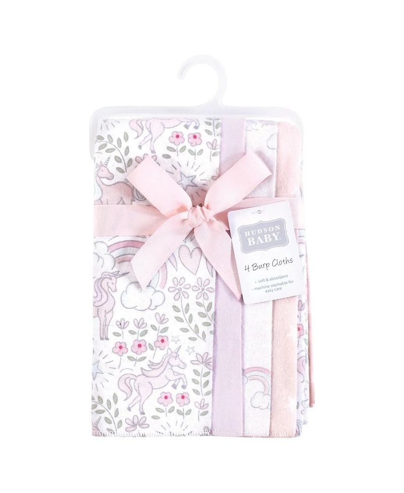 Hudson Baby Girls Gentle Cotton-Blend Flannel Burp Cloths Value Set