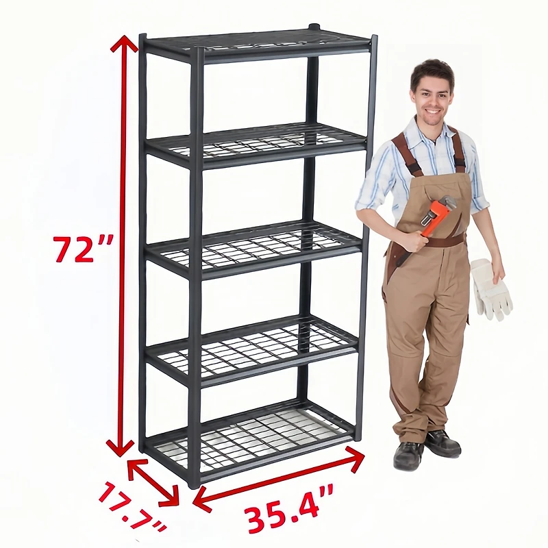 5 Tier Heavy Duty Metal Storage Shelves,Easy to Assemble,Adjustable,Storage Shelves for Basements, Garages and Kitchen, 72 "H35.4 "W17.7 &#x