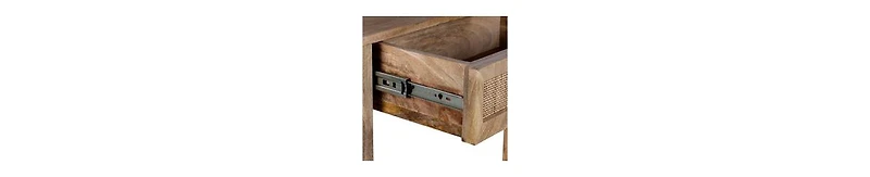 Rattan Front Drawer Side Table – Mango Wood with Open Shelf
