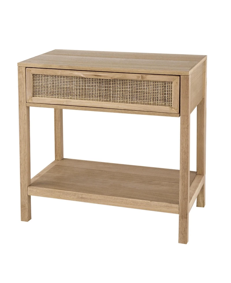 Rattan Front Drawer Side Table – Mango Wood with Open Shelf
