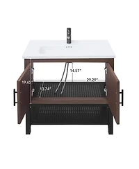 Casainc 32" Bathroom Vanity with White Ceramic Sink & Faucet,Freestanding Bathroom Cabinet with 2 Storage Doors and Open iron Shelf