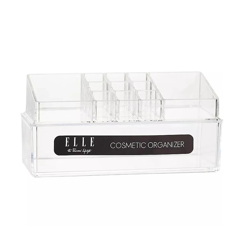 Stackable Cosmetic Organizer with 11 Compartments & Drawer Section, Clear Acrylic Vanity Organizer for Skincare, Lipsticks and Other Cosmetics