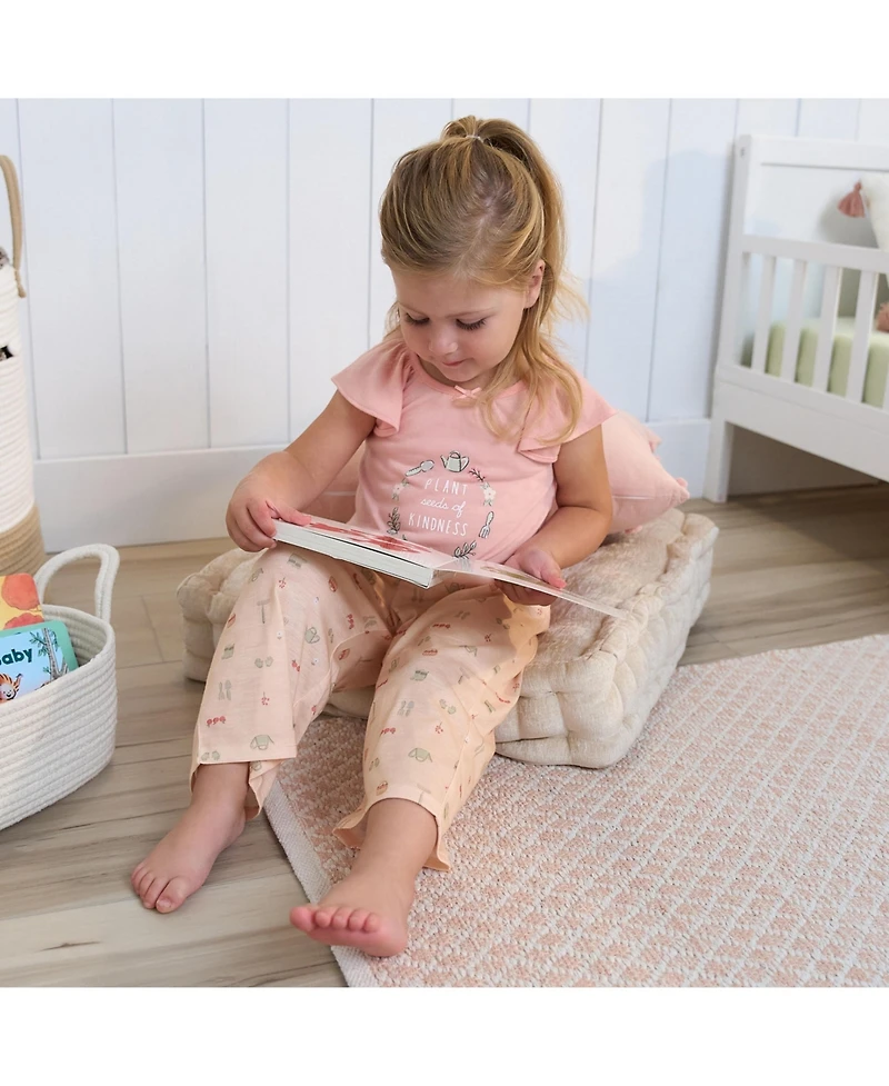 Gerber Toddler Girls 3-Piece T-Shirt, Shorts & Pants Pajama Set, Garderning, 5T