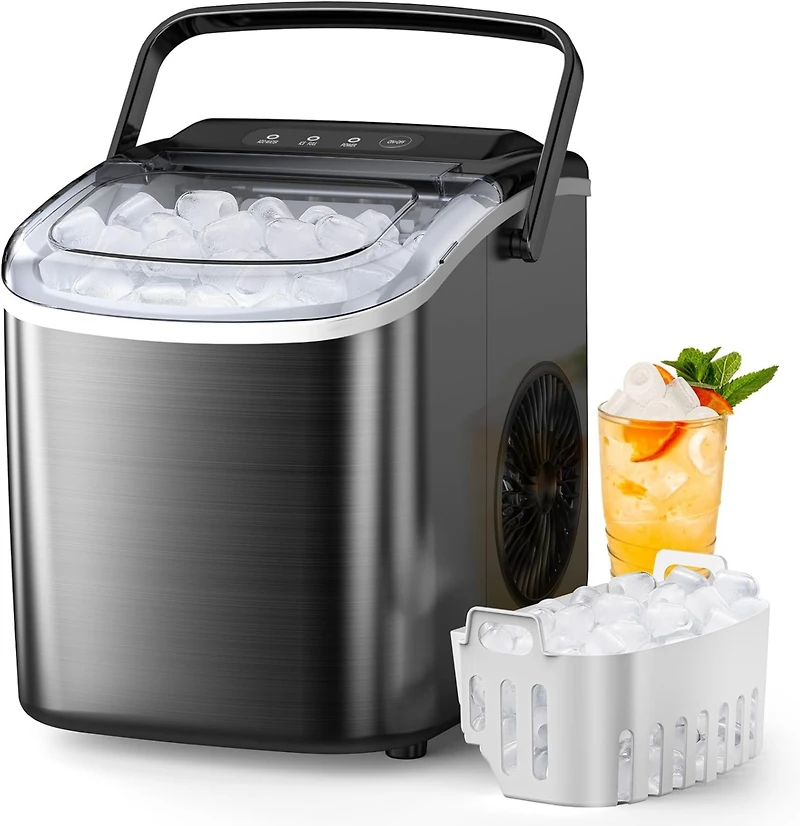 Cowsar 26 Pound Portable Countertop Ice Maker, 9 Bullet Cubes in 6 Mins, Self-Cleaning
