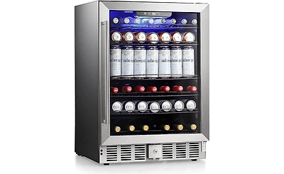 Cowsar 24" Wine Refrigerator, 5.1 Cu.Ft Beverage Cooler, Under Counter Stainless Steel Beverage Cooler with Glass Door