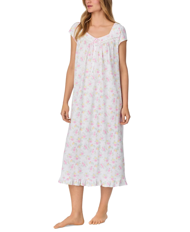 Eileen West Women's Cotton Cap-Sleeve Long Nightgown