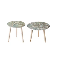 Set of 2 Side Tables with Floral Cherry Blossom Design for Elegant Home Decor