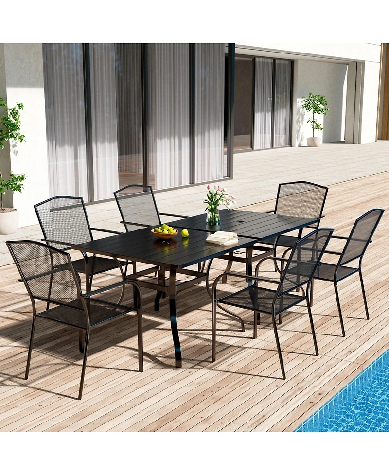 8-Piece Metal Outdoor Patio Dining Set with Square Table with 1.65 in. Umbrella Hole and Dining Chairs
