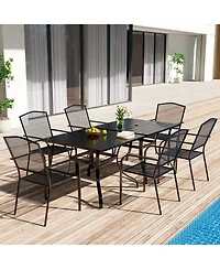 8-Piece Metal Outdoor Patio Dining Set with Square Table with 1.65 in. Umbrella Hole and Dining Chairs