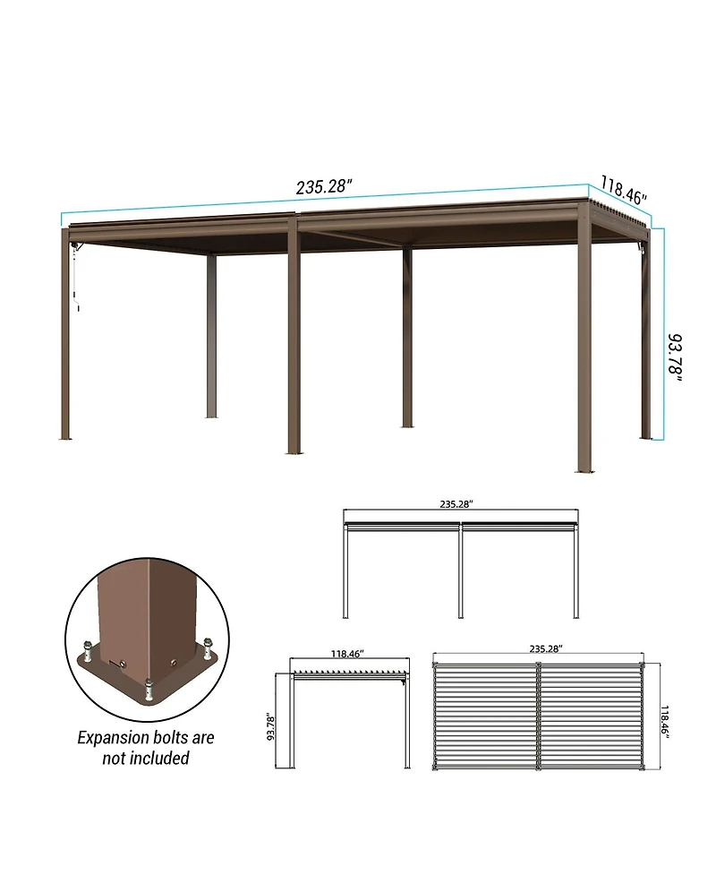 Mondawe 10x20FT Outdoor Aluminum Pergola Louvered