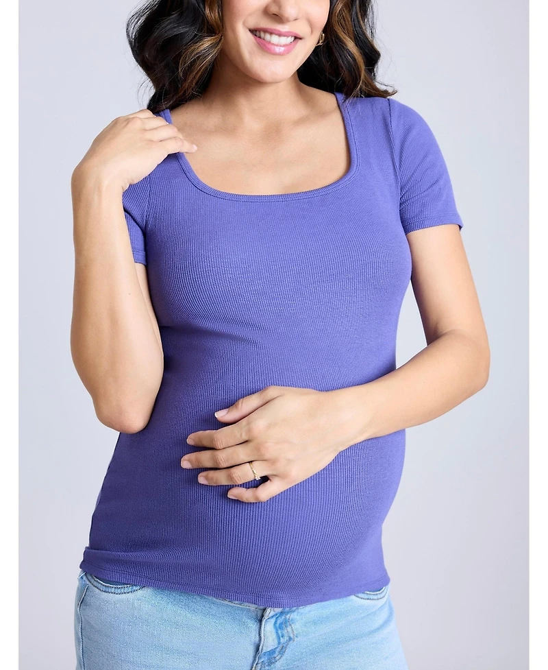 Motherhood Maternity Maternity Square Neck Rib Knit Short Sleeve Top - Motherhood