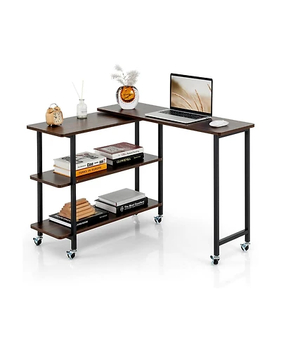 360° Rotating Sofa Side Table with 2-Tier Storage Shelves