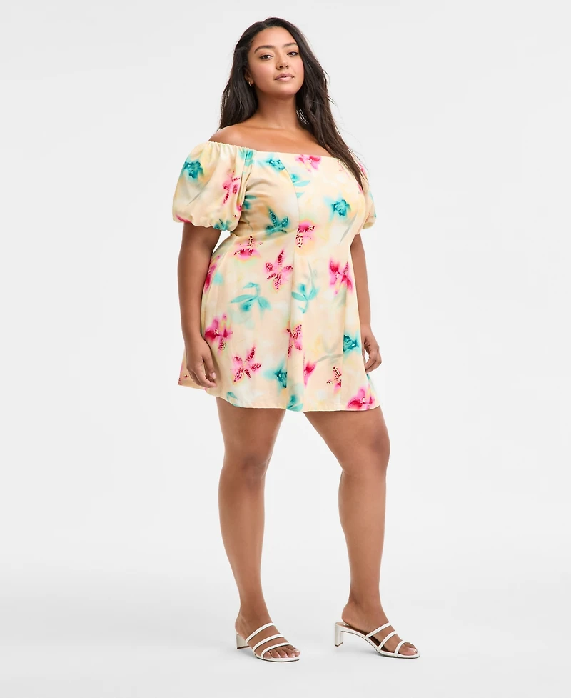 Bar Iii Trendy Plus Printed Off-The-Shoulder Dress, Exclusively at Macy's