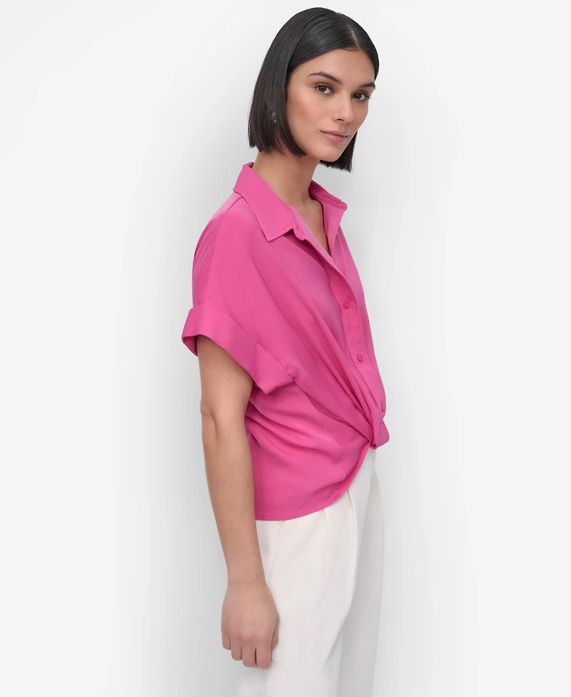 Dkny Women's Twist-Hem Textured Camp Shirt