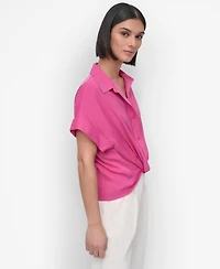 Dkny Women's Twist-Hem Textured Camp Shirt