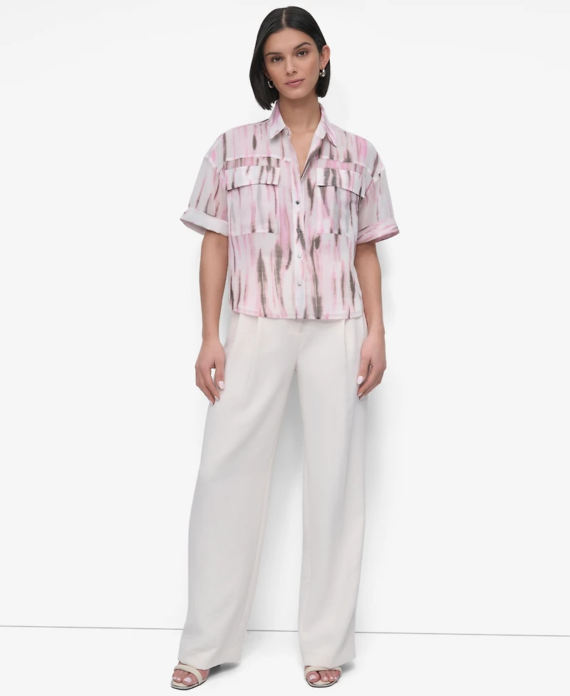 Dkny Women's Printed Chiffon Boxy-Fit Top