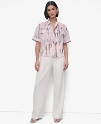 Dkny Women's Printed Chiffon Boxy-Fit Top