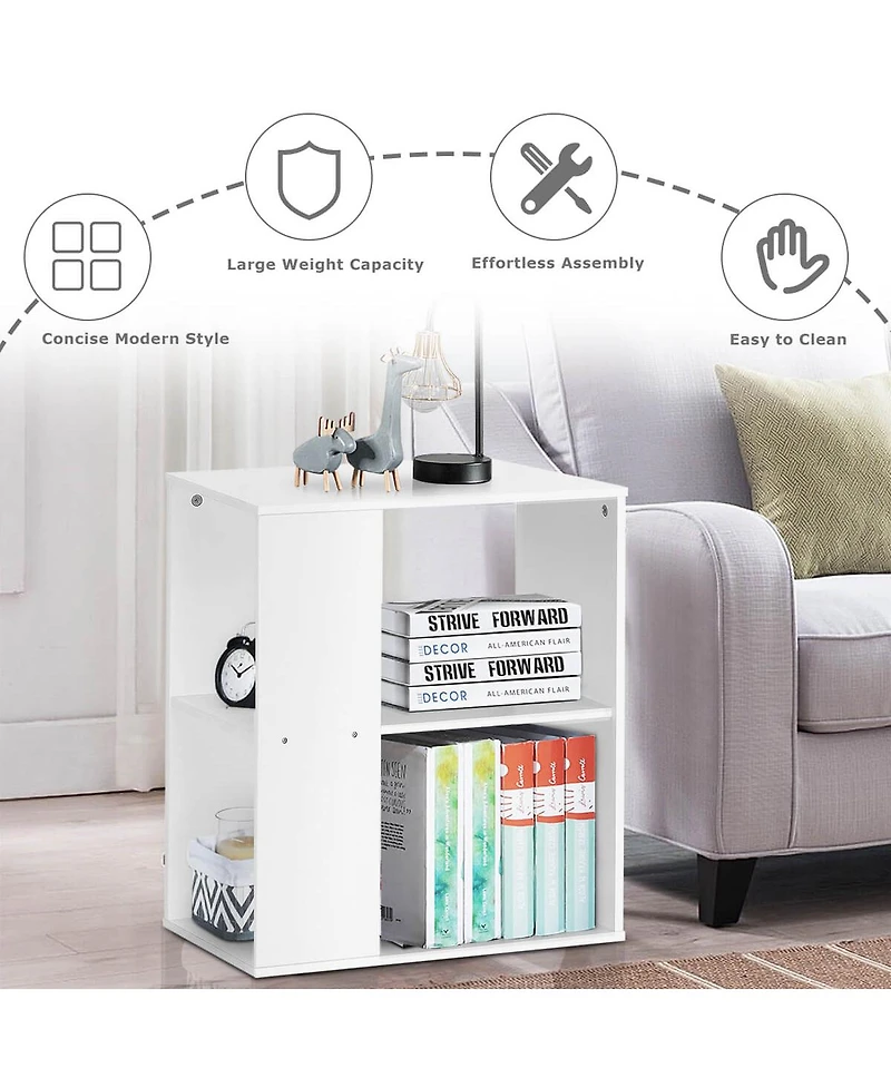 2-Tier Side End Table with Storage Shelves