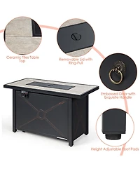 Gymax 5PCS Patio Rattan Furniture Set Fire Pit Table w/ Cover Storage Cushion