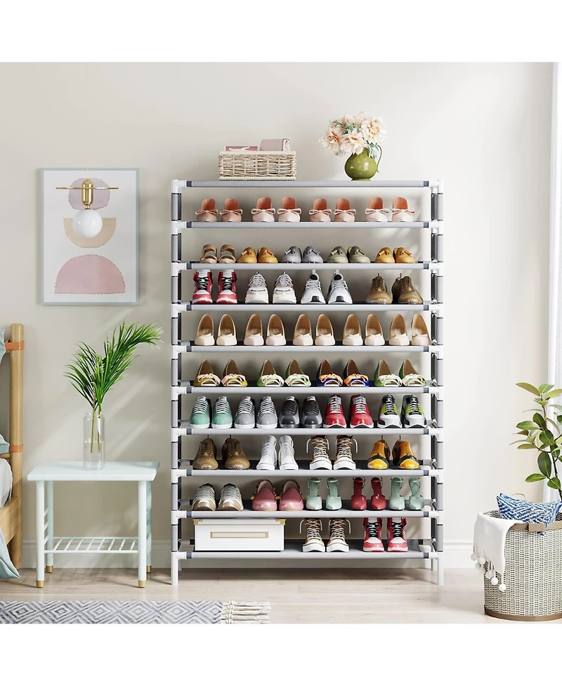 Tribesigns 10 Tiers Enterway Shoe Rack, Large Capacity Home Shoe Rack, Tall Metal Shoe Storage Organizer for 50 Pairs, Space Saving Shoe Organization