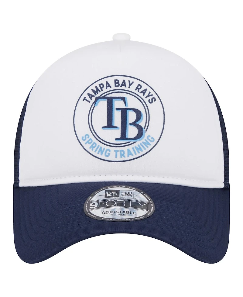 New Era Men's White/Navy Tampa Bay Rays Spring Training Circle Foam A-Frame 9Forty Trucker Adjustable Hat
