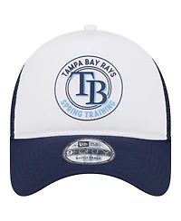 New Era Men's White/Navy Tampa Bay Rays Spring Training Circle Foam A-Frame 9Forty Trucker Adjustable Hat