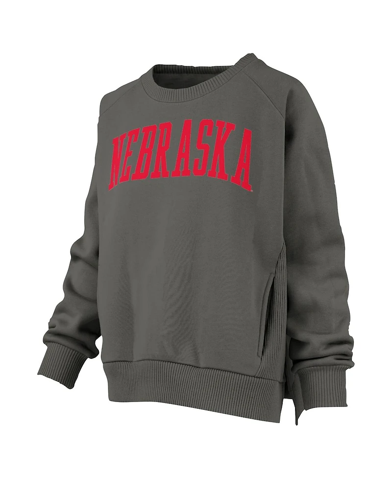 Pressbox Women's Charcoal Nebraska Huskers Pocketed Raglan Pullover Sweatshirt