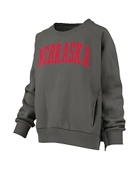Pressbox Women's Charcoal Nebraska Huskers Pocketed Raglan Pullover Sweatshirt