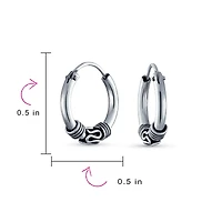 Bling Jewelry Bali Tribal Swirl Hoop Huggie Earrings Oxidized Sterling Silver Multiple Sizes