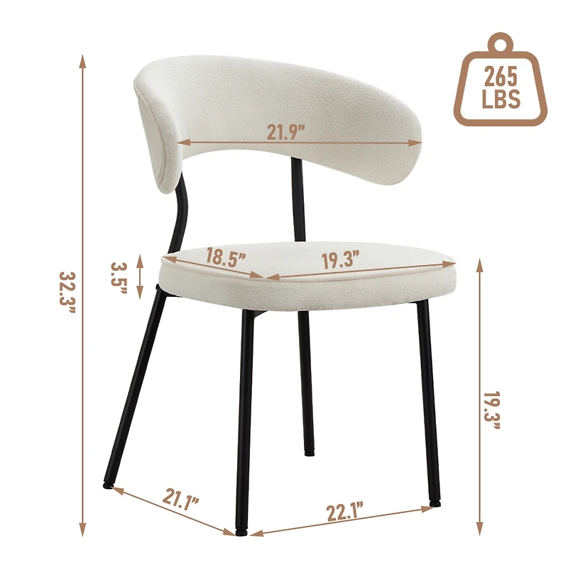 Dyhome Dining Chairs with Curved Backrest, Modern Fabric Upholstered Boucle Kitchen Dining Room Chairs Set of 2