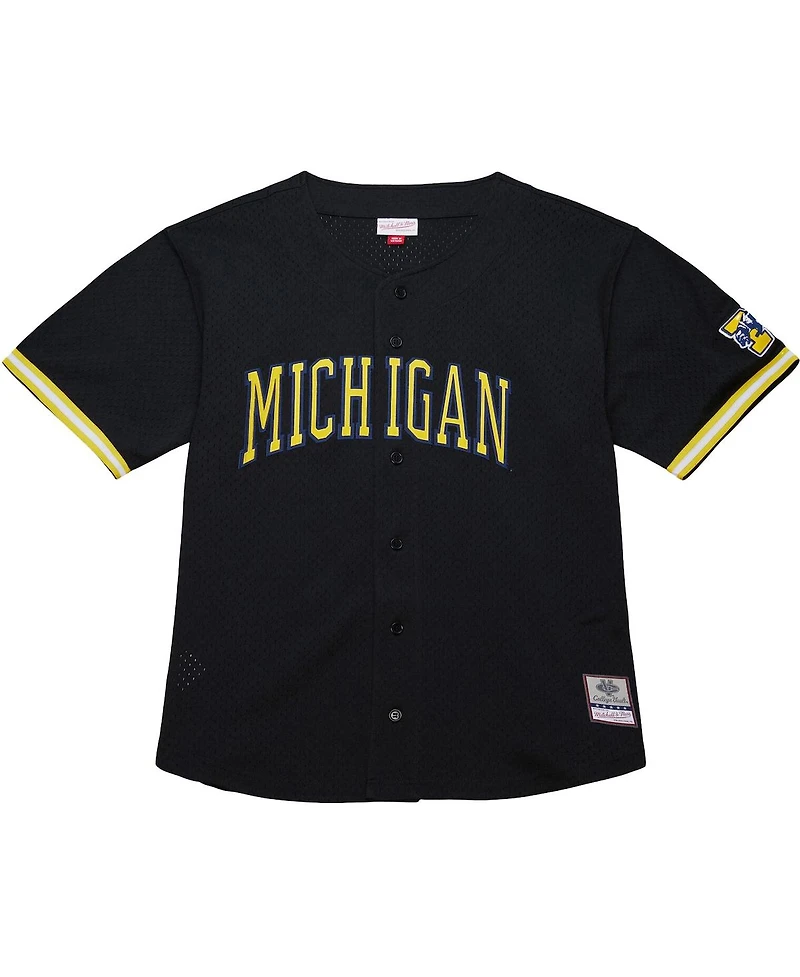 Mitchell & Ness Men's Black Michigan Wolverines On The Clock Full-Button Fashion Jersey
