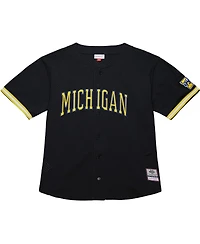 Mitchell & Ness Men's Black Michigan Wolverines On The Clock Full-Button Fashion Jersey