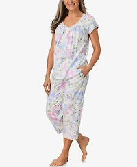 Aria Women's Cap Sleeve Floral Capri Pajama Sets