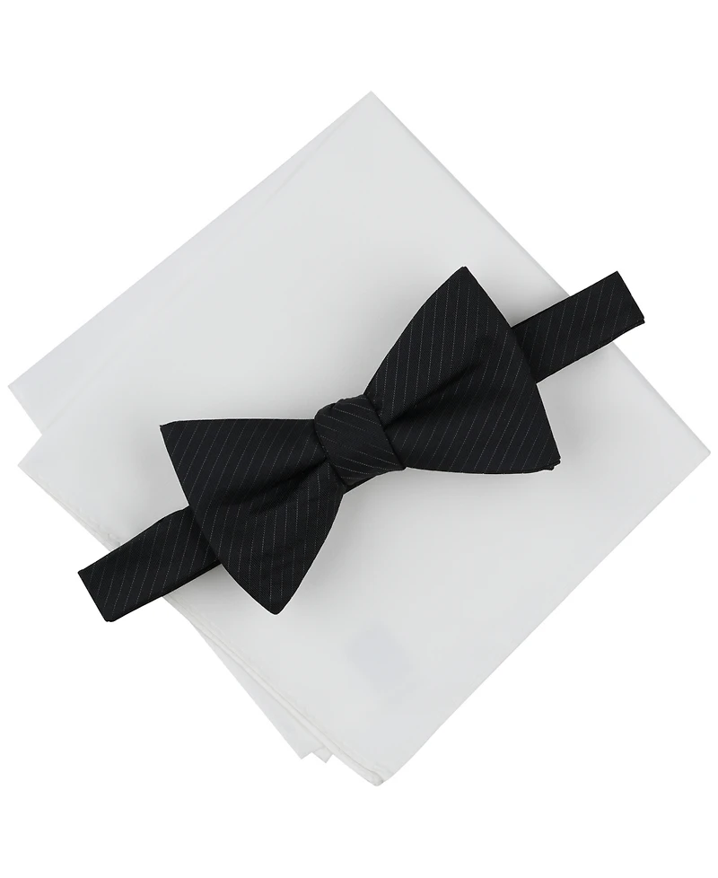 Alfani Men's Stripe Bow Tie & Solid Pocket Square Set, Exclusively at Macy's