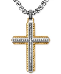 Esquire Men's Jewelry Diamond Cross 22" Pendant Necklace (1/5 ct. t.w.) in Stainless Steel & Yellow Gold-Tone Ion-Plated Stainless Steel