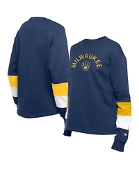 New Era Women's Navy Milwaukee Brewers Game Day Color Pullover Sweatshirt