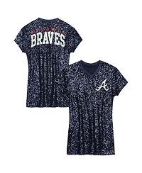 Outerstuff Big Girls Navy Atlanta Braves Sequin V-Neck Dress