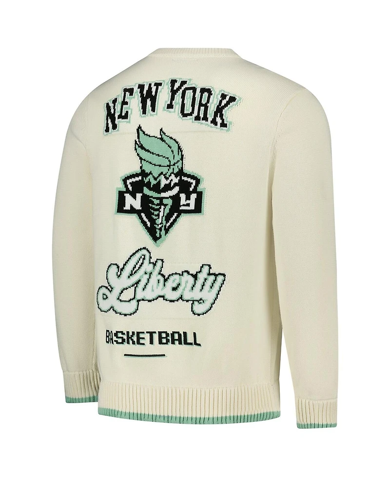 The Wild Collective Men's and Women's Cream New York Liberty Jacquard Pullover Sweater